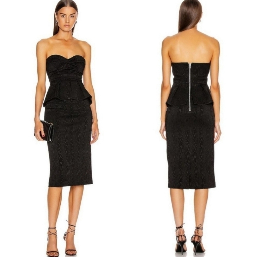 Veronica Beard Allyson Strapless Jacquard Peplum Black Midi Dress NWT Size 12